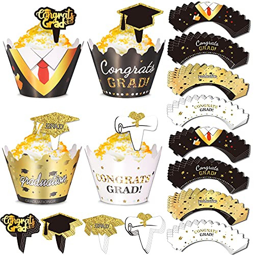 112 PCS Graduation Cupcake Toppers 2021- Graduation Cupcake Toppers Wrappers Graduation Party Supplies Gifts- Graduation Cake Decorations for Congrats Grad Party