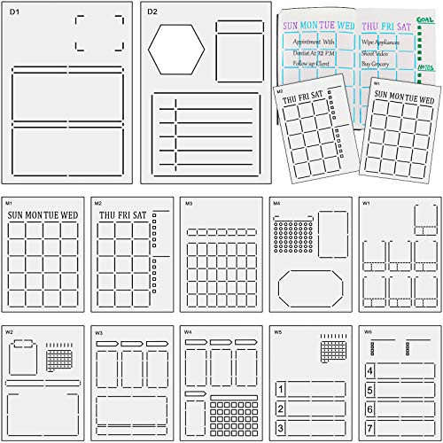 12 Pieces Speedy Spreads Journal Stencil DIY Journal Templates Reusable Weekly Monthly Layouts Stencils Plastic Planner Set for Bullet Dot Grid DIY Notebook Diary -A6-