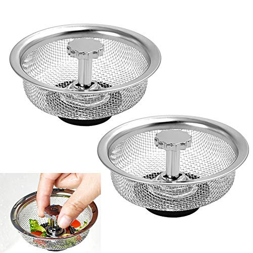 2 Pack Kitchen Sink Drain Strainer- Stainless Steel Kitchen Sink Strainer Basket- 2 In 1 Basket Catcher Strainer Metal Sink Sifter Strainer Kitchen Sink Drain Catcher for Kitchen Sinks- Wash Basin