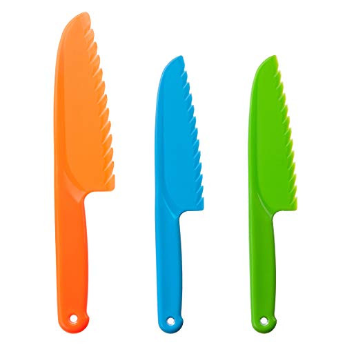 Anronal Plastic Knife Set Kids Safety Cooking Knife Set- 3 Pieces Kids Chef Kitchen Nylon Knife Children Backing Knives|Toddler's Knives for Fruit- Bread- Cake- Lettuce Knife and Salad Knife