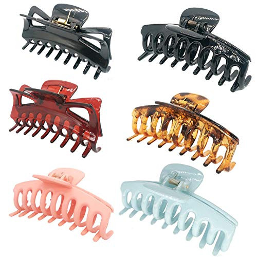 Big Banana Hair Claw Clips For Thick/Thin Hair- 4.3 Inch Claw Hair Clips for Women and Girls Strong Hold Hair on Shower and Banquet - 6PCS Plastic Claw Clips-