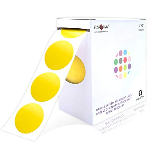 PARLAIM 1inch Yellow Round Color Coding Circle Labels- 1000 per Roll in Dispenser Box- 1 inch Office Dot Sticker