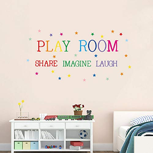 Colorful Play Room Share Imagine Laugh Wall Stickers Wall Decals- Inspirational Quotes Peel and Stick Removable Stickers Pictures Decorative Paintings Wall Murals for Nursery Living Room.