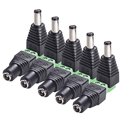 Peakelect 10PCS DC Power Connector MalePlusFemale Socket Jack Plug Adapter for CCTV Security Camera Led Strip Cable Wire Ends