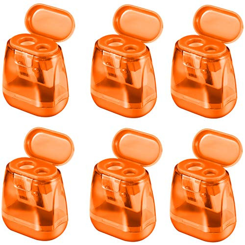 Manual Pencil Sharpeners- 6PCS Dual Holes Sharpener with Lid for Kids- Handheld Pencil Sharpener for School Home Office Supply Orange Manual Pencil Sharpeners- 6PCS Dual Holes Sharpener with Lid for Kids- Handheld Pencil Sharpener for School Home Office Supply Orange