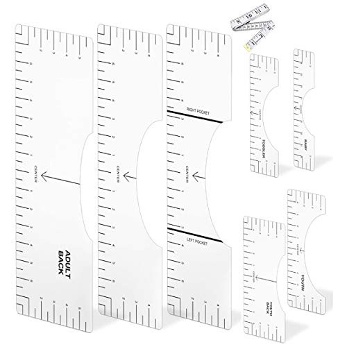 7 Pcs T-Shirt Rulers Guide- Shirt Alignment Tool with Tailor Ruler for Applying Vinyl and Sublimation Designs On Shirts with Size Chart Built-in - HTV Alignment Tool