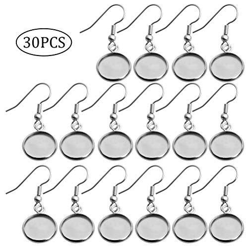 Fashion road 30Pcs Silver Earring Blanks, Earring Wire Hooks with Small 12mm Cabochon Settings for DIY Jewelry Making Fashion road 30Pcs Silver Earring Blanks, Earring Wire Hooks with Small 12mm Cabochon Settings for DIY Jewelry Making
