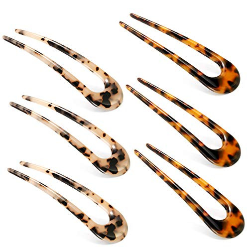 6 Pieces French Style U-shaped Hairpin Cellulose Acetate Tortoise Shell Hair Pin Fork Sticks 2 Prong Updo Chignon Pin for Women Girls Hairstyles 6 Pieces French Style U-shaped Hairpin Cellulose Acetate Tortoise Shell Hair Pin Fork Sticks 2 Prong Updo Chignon Pin for Women Girls Hairstyles