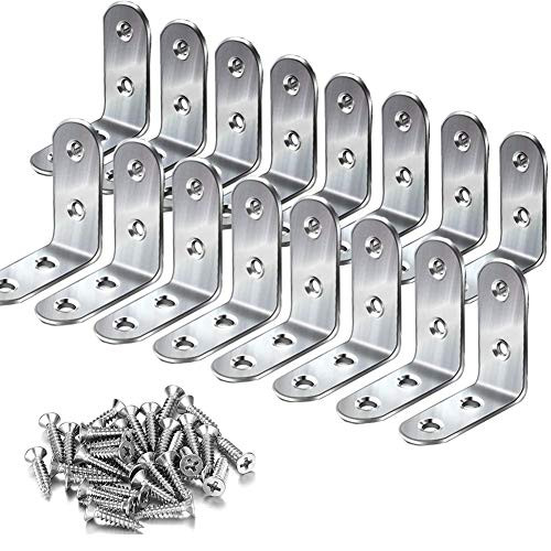 Corner Brace- l Bracket 16 Pieces 40mmx40mm Stainless Steel Brace Corner Steel Joint Right Angle Bracket Fastener with 64 Screws