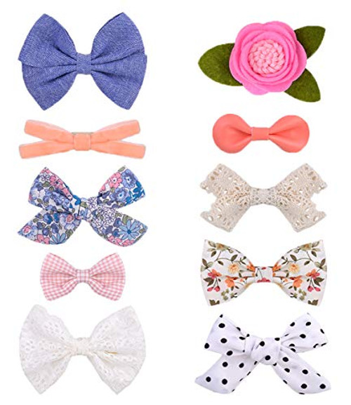 10pcs Baby Girls Hair Bows Clips Hair Barrettes with Fully lined Alligrator Clips Hair Accessories for Newborn Babies Infant Toddlers Kids