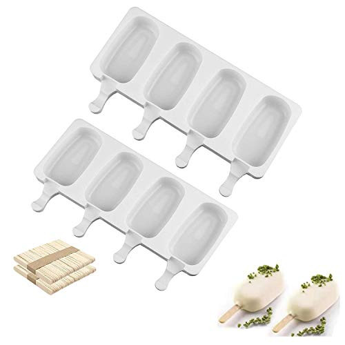Popsicle Molds- 2 Pack Large Silicone Ice Cream Pop Molds 4 Cavities Homemade Maker Cakesicle Mold with 50 Wooden Sticks for DIY Ice Cream-Oval Popsicle Molds- 2 Pack Large Silicone Ice Cream Pop Molds 4 Cavities Homemade Maker Cakesicle Mold with 50 Wooden Sticks for DIY Ice Cream-Oval