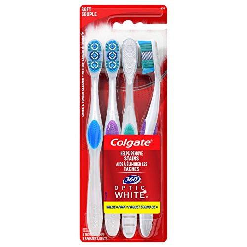 Colgate 360 Optic White Whitening Toothbrush, Soft - 4 Count