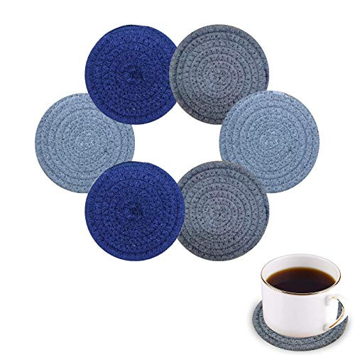Loyalpart Coasters for Drinks Braided Coasters for Wooden Table Woven Coaster for Drinks Absorbent House Warming Presents for Women Funny Farmhouse Bar Table Set of 6 -Combination 3-