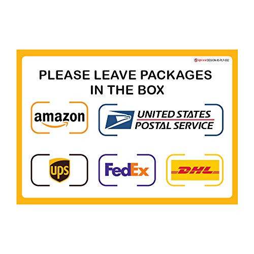 IGNIXIA Pack of 02 Package Delivery Sign Decals- Delivery Instructions for Amazon- FedEx- DHL- Ups- USPS Sign 10 x 7 inches Self Adhesive Sticker with Glossy Lamination