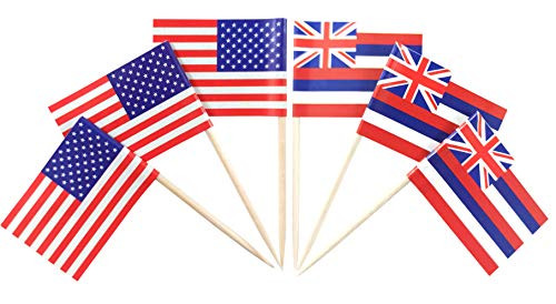JBCD 200 Pcs American and Hawaii Flag Toothpicks Hawaii State Flags Cupcake Toppers Decoration- Cocktail Toothpick Flag USA Cake Topper Picks Mini Small Flag Cupcake Pick Sticks