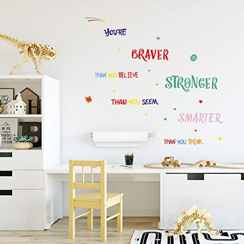 You are Braver Smarter Stronger Than You Think Wall Stickers Wall Decals-Inspirational Quotes Peel and Stick Removable Stickers Pictures Decorative Paintings Wall Murals for Nursery Kids Room