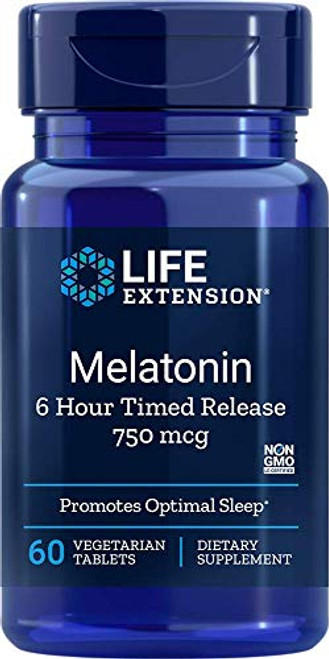 Life Extension Melatonin 6 Hour Timed Release 750 mcg- 60 vegetarian tablets Life Extension Melatonin 6 Hour Timed Release 750 mcg- 60 vegetarian tablets