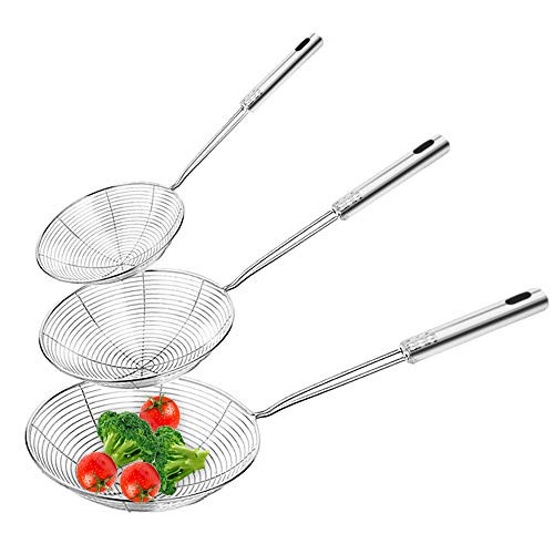 3 Pack Skimmer Spoons-Professional Kitchen Skimmer Ladle-Long Handle Strainer-5inch-6inch-7inch- for Kitchen Deep Fryer-Pasta-Spaghetti-Noodle 3 Pack Skimmer Spoons-Professional Kitchen Skimmer Ladle-Long Handle Strainer-5inch-6inch-7inch- for Kitchen Deep Fryer-Pasta-Spaghetti-Noodle