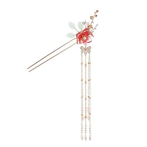 CHXIHome Chinese Hanfu Dress Accessories Flower Pearls Long Tassels Hair Sticks-Hairpins Headpieces- Chinese Hanfu Headwear Hairpins Hair Sticks-red- CHXIHome Chinese Hanfu Dress Accessories Flower Pearls Long Tassels Hair Sticks-Hairpins Headpieces- Chinese Hanfu Headwear Hairpins Hair Sticks-red-