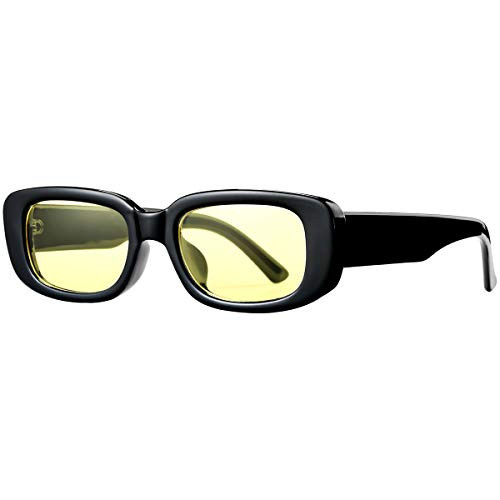 SeeBand Rectangle Sunglasses for women 90s Vintage Fashion Sunglasses-Black/Yellow Lens-