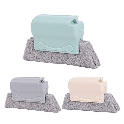 3 Pcs Window Door Track Cleaning Brush Gap Groove Cleaning Brush Dust Cleaner Tool Brush Kitchen Decontamination Brush-GreyPlusBluePlusBeige-