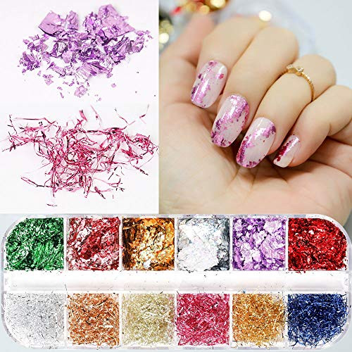 12 Colors Foil Nail Art Holographic Aluminum Nail Foil Flakes Gold Silver Nail Sequins 3D Glitter Irregular Foil Nail Art Design DIY Manicure UV Gel Polish Nail Decoration Tools 12 Colors Foil Nail Art Holographic Aluminum Nail Foil Flakes Gold Silver Nail Sequins 3D Glitter Irregular Foil Nail Art Design DIY Manicure UV Gel Polish Nail Decoration Tools