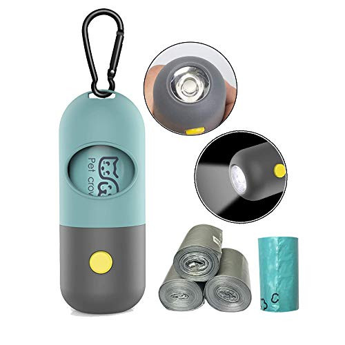 HeiBAIlong Dog Poop Bag Dispenser with Flashlight Pet Waste Bag Dispenser with Flashlight Dog Poop Bag Holder Leash with Sturdy Carabiner Clip 4 Rolls Dog Poop Waste Bag
