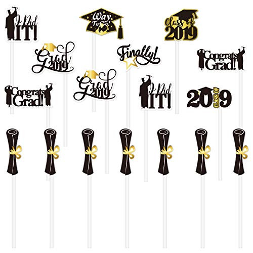 Amosfun 72pcs 2019 Graduation Cake Toppers Graduation Party Cake Cupcake Decorations Topper Toothpick Picks Toppers Party Favors