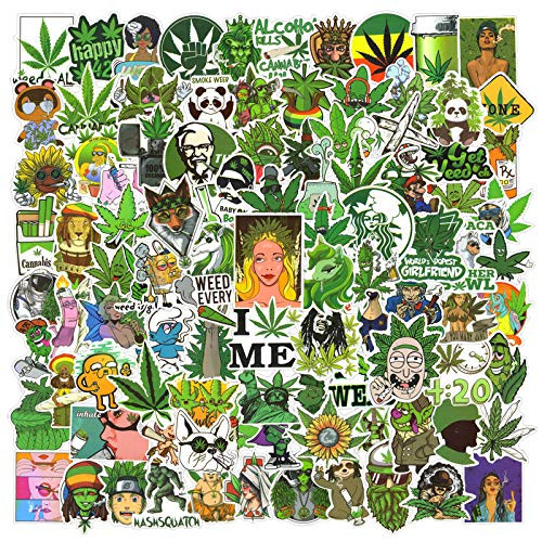 Cool Weed Stickers 100pcs- Waterproof 420 Marijuana Stickers for Adults Vinyl Laptop Stickers Decals for iPad- Water Bottles- Phone Case- Skateboard- Car Bumper- PS4- Xbox