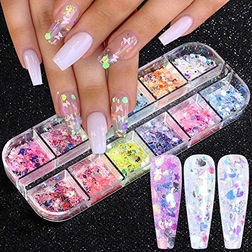 Holographic Butterfly Nail Glitter 12 Colors Splarkly Nail Sequins Flake Acrylic Manicure Paillettes Ultrathin Face Body Glitters for Nail Art Decoration Kits Holographic Butterfly Nail Glitter 12 Colors Splarkly Nail Sequins Flake Acrylic Manicure Paillettes Ultrathin Face Body Glitters for Nail Art Decoration Kits