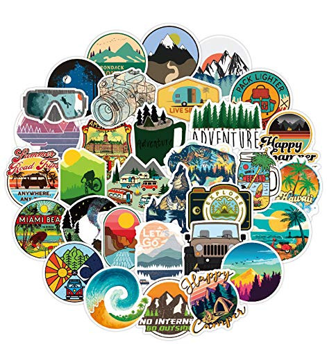 Outdoor Nature Adventure Stickers | 50-Pack Pack Waterproof Hiking Sport Vinyl Stickers | Water Bottle Cards Scrapbooking Laptops Phone Stickers Decals Pack