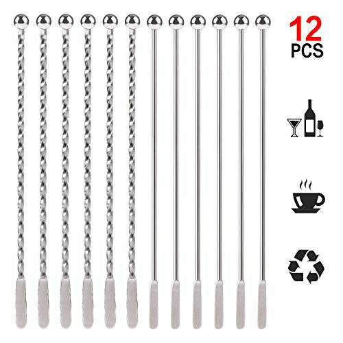 12Pcs Stainless Steel Coffee Beverage Stirrers Stir Cocktail Drink Swizzle Stick with Small Rectangular Paddles