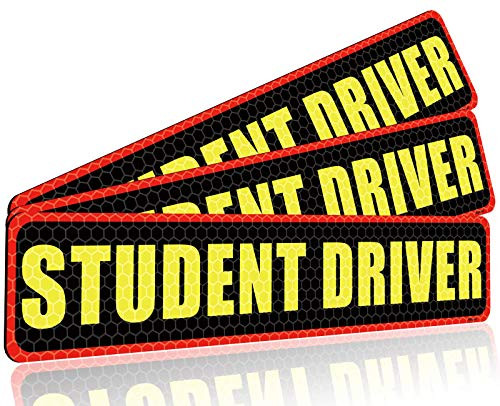 Botocar Student Driver Magnet for Car- Reflective Please Be Patient New Driver Sign- Rookie Novice Driver Magnetic Safety Signs- Teen Learner Driver Vehicle Bumper Sticker- Large 12x3in- 3 Pack -Black