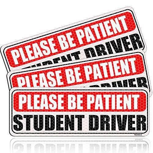 Botocar Student Driver Magnet for Car- White Version High Reflective Please Be Patient New Driver Sticker- Rookie Novice Driver Magnetic Safety Vehicle Bumper Sign-Honeycomb Reflective-10x3.5in-3 Pack
