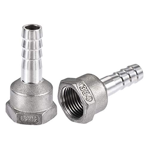 uxcell 304 Stainless Steel Hose Barb Fitting Coupler- 12mm Barb x G1/2 Female Thread Pipe Adapter