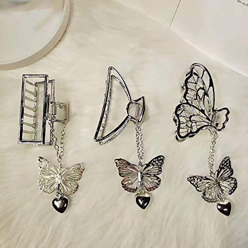 3 Packs Hair Clips-Large Metal Hair Claw Clips- Hollow Non-slip Butterfly Pendant Hair Catch Jaw Clamp Hair Accessories for Women-Butterfly-Silver- 3 Packs Hair Clips-Large Metal Hair Claw Clips- Hollow Non-slip Butterfly Pendant Hair Catch Jaw Clamp Hair Accessories for Women-Butterfly-Silver-