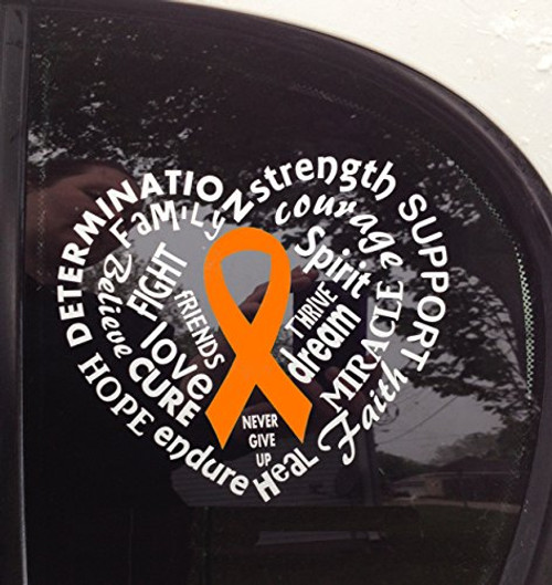 Orange Ribbon Word Heart Window Decal -Kidney Cancer- Kidney Disease- Lukemia- Melanoma- Multiple Sclerosis- Skin Cancer- Orange Ribbon Word Heart Window Decal -Kidney Cancer- Kidney Disease- Lukemia- Melanoma- Multiple Sclerosis- Skin Cancer-