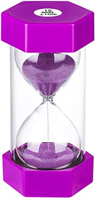 SuLiao Hourlass 15 Minutes Sand Timer- Plastic Sand Clock- Small Purple Sand Watch 15 Min-Reloj De Arena-Hour Glass Colorful Sandglass Timer for Kids- Games- Classroom- Kitchen- Decor