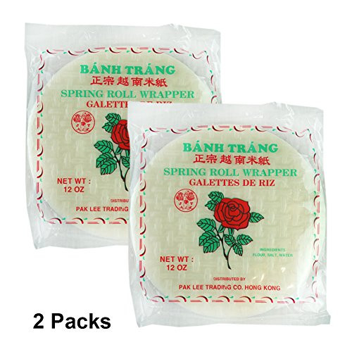 ROM AMERICA (2 Packs) Banh Trang Red Rose Spring Rolls Paper Wrapper Roll Rice Paper 12 oz (Round 22 cm)