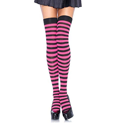 Leg Avenue Women's Nylon Striped Stockings- Black/neon Pink- One Size