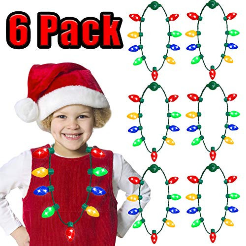 Christmas Light Necklace Party Favors Ugly Xmas Party,Light Bulbs Kids Adults,Christmas Decorations Bulk Options,Holiday Party Favors Decoration Accessory Glow in The Dark Party Supplies?6 Pack?