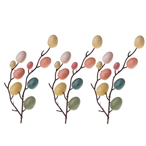 æ 3PCS Easter Egg Tree Branch Easter Egg Ornaments Artificial Eggs Stem Branch Realistic Egg Tree