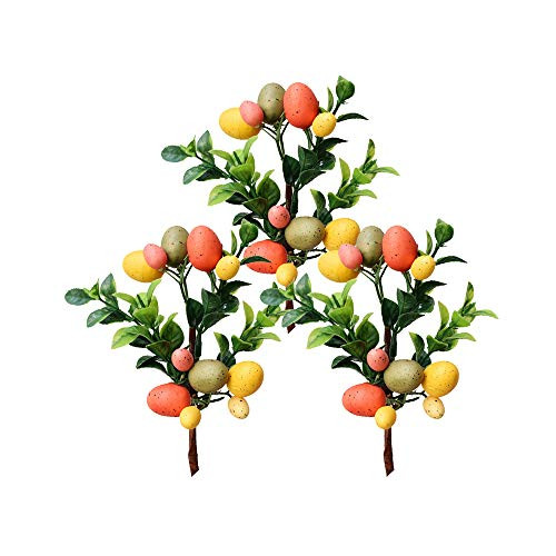 Takefuns 3PCS Easter Egg Ornaments-Easter Egg Tree Decorations-Creative Branch String Home Ornament-Aritificial Flower Bouquet for Home Decor