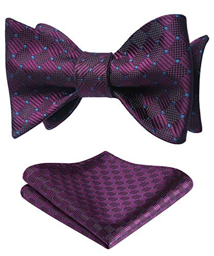 HISDERN Men's Untied Bowties Plaid Jacquard Woven Self Bow Tie Set