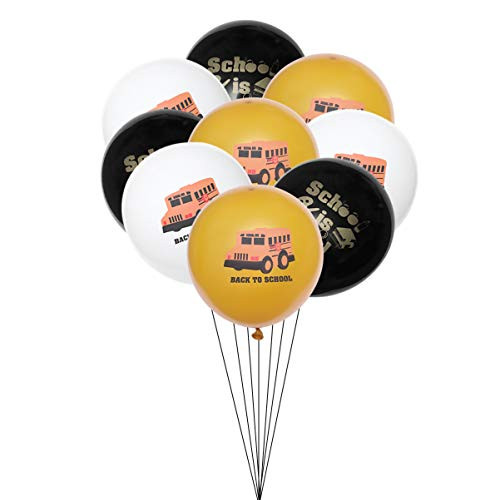 NUOBESTY 15pcs Back to School Latex Balloons School Bus Printing Party Balloons Decors for Banquet School Party Classroom Party-5pcs School is Cool 5pcs White School Bus 5pcs Yellow School Bus-