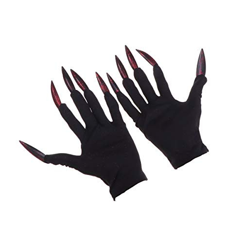 BESTOYARD 1 Pair Halloween Costume Gloves Red Ghost Nail Gloves Fingernails Shape Accessory for Halloween Party Supplies