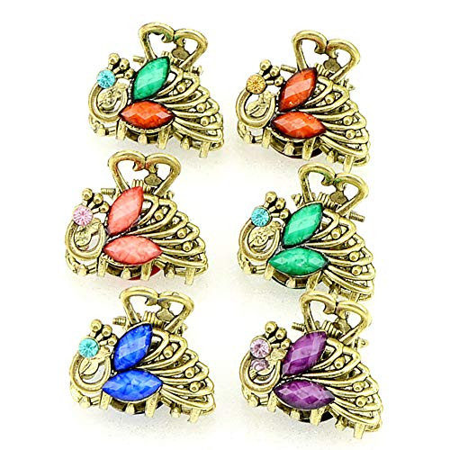 12PCS Women Lady Vintage Metal Mini Jaw Clip Rhinestone No-Slip Hair Claw Small Bang Jaw Clip Hair Clamp Hair Grip Hair Pin