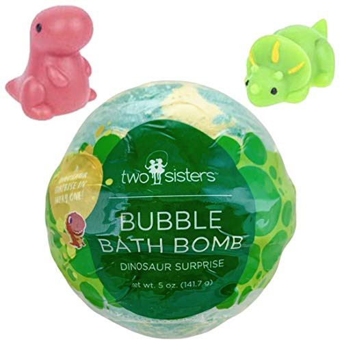 Dinosaur Bubble Bath Bomb for Kids with Surprise Squishy Toy Inside by Two Sisters Spa. Large 99 percent Natural Fizzy. Moisturizes Dry Sensitive Skin. Releases Color- Scent- and Bubbles.