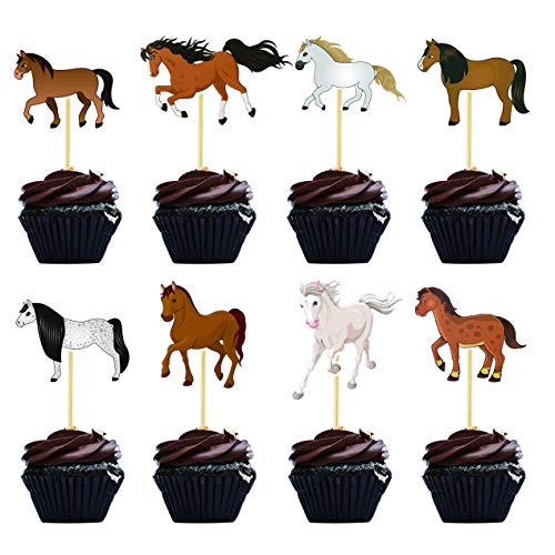32 PCS Horse Cupcake Toppers Horse Birthday Party Decorations Supplies Equestrian Themed 32 PCS Horse Cupcake Toppers Horse Birthday Party Decorations Supplies Equestrian Themed