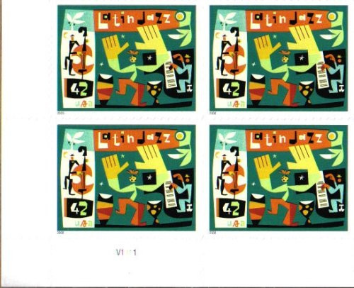 2008 LATIN JAZZ Plate Block of 4 x 42 cents US Postage Stamps 2008 LATIN JAZZ Plate Block of 4 x 42 cents US Postage Stamps